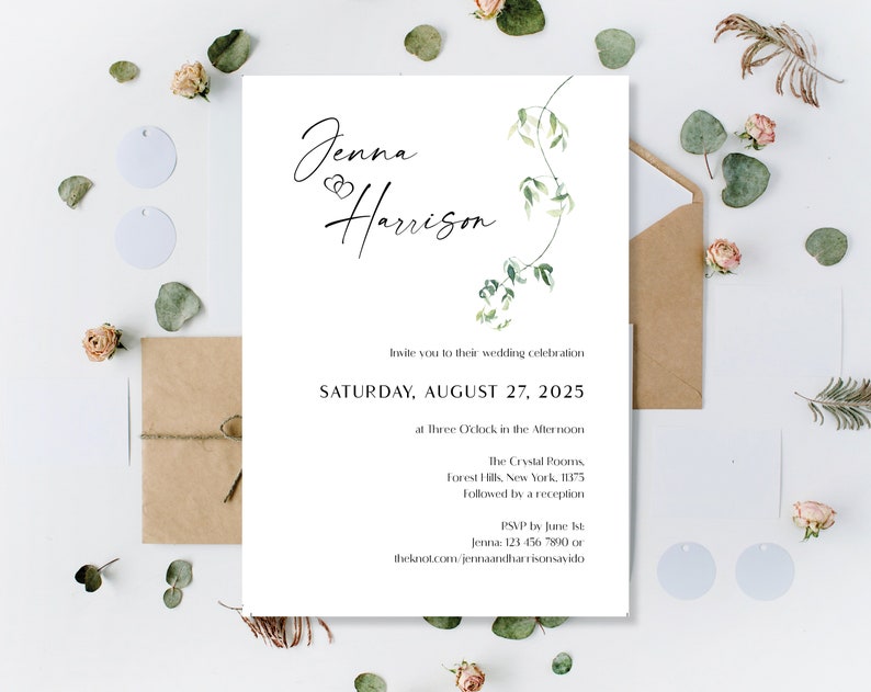 Printed Eucalyptus Wedding Invitations, Greenery Wedding Invites, Green Wedding Invites, Botanical Rustic Invites, Wedding Reception Invites image 6