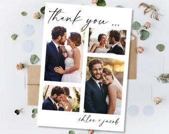 Printed Wedding Thank You Wedding Cards, Photo Thank You Cards With Envelopes, Simple Modern Multipack Thank You Cards With Photos Thank You