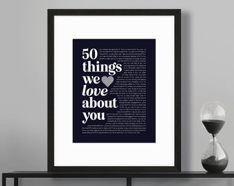 Any Age 50th Anniversary Birthday Personalised Printable 50 Reasons We Love You Things We Love About You For Wife Partner Husband Mum Dad