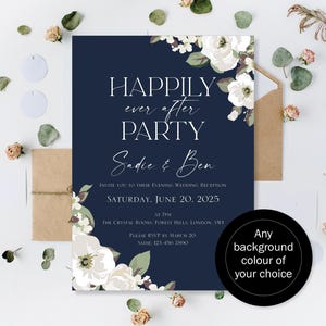Invitaciones impresas para fiestas Happily Ever After Invitaciones para recepción de boda por la noche Invitaciones para recepción de día y noche Invitaciones personalizadas para fiestas