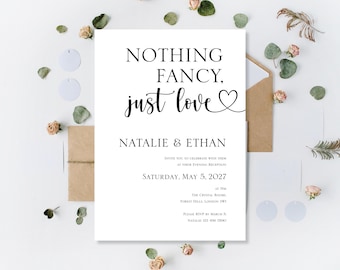 Printed Wedding Invitations: Personalised Nothing Fancy Just Love Evening Reception Invites | Custom Day Invitation