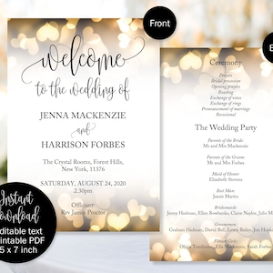 Gold Wedding Day Program Template, Church or Civil Service Wedding Program Template Printable, Wedding Ceremony Order of Service Program image 7