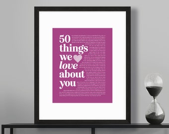 Any Age Fifty 50 Reasons We Love You Things Printable Personalised 50th Birthday Anniversary Things Love About Him Her Friend Work Colleague