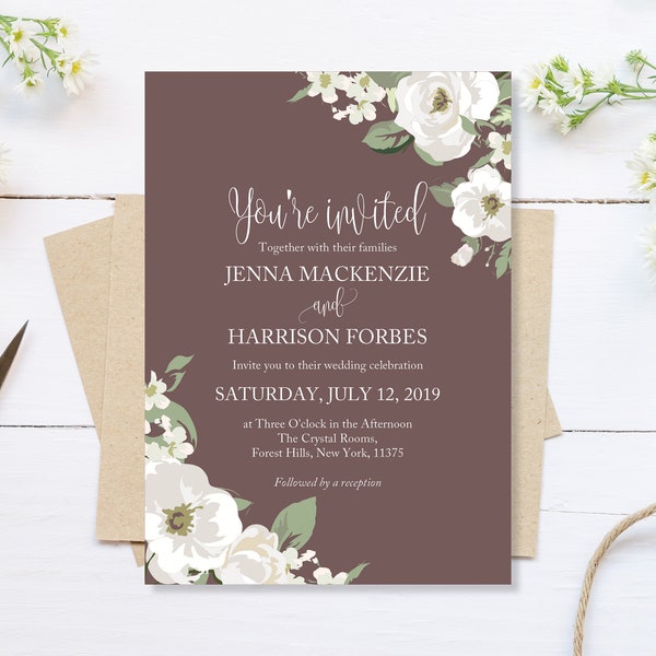 Printed Wedding Invitations, Beige Wedding Invitations Beige Reception Invites, Beige Floral Invites, Beige Boho Invites, Floral Invitations