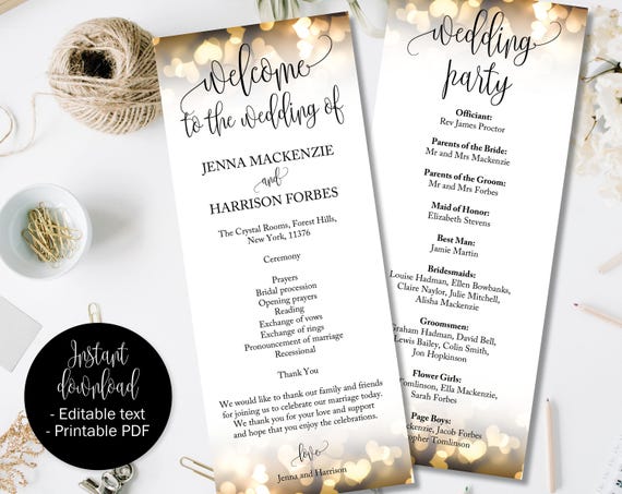 Gold Wedding Day Program Template Gold Hearts Wedding Etsy