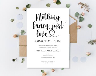 Printed Wedding Invitations: Personalised Nothing Fancy Just Love Evening Reception Invites | Day Invitation | Minimalist