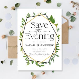 Gedruckte Hochzeit Save The Abend Date Day Night Cards Save The Date Cards Hochzeit Abend Save Our Date Gold Grün Eukalyptus Minimalist