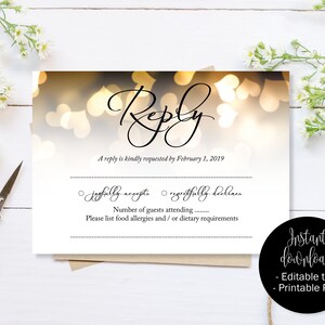 Gouden harten RSVP-kaarten, bruiloft antwoord, bruiloft aanwezigheid, acceptatiekaarten, RSVP-sjabloon, afdrukbare bewerkbare bruiloft, RSVP-invoegsel downloaden