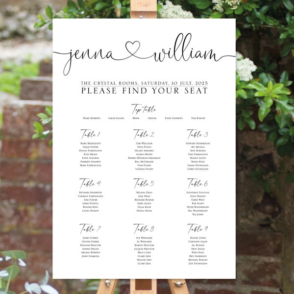 Wedding Table Plan, Wedding Seating Chart, Find Your Seat Sign, Table Plan Wedding, Seating Plan, Seating Chart, Table Chart, A1 A2 A3 Sizes