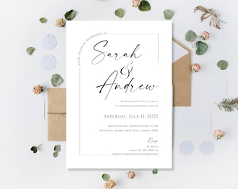 Printed Wedding Invitations: Personalised Day Daytime Ceremony Invites | Evening Night Reception After Party Invites | Minimalist | Classy
