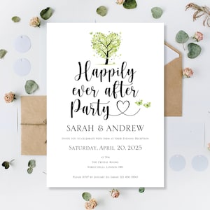 Gedruckte Hochzeitseinladungen Grün Frühling glücklich Ever After Party einladen Empfang Abend Hochzeit Liebe Herz Baum personalisierte Einladung