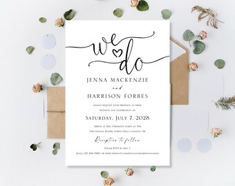 Printed Wedding Invitations: Personalised We Do Daytime Day Invites For Ceremony and or Evening Reception Party Invite | Minimalist Theme
