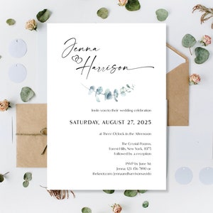 Printed Eucalyptus Wedding Invitations, Greenery Wedding Invites, Green Wedding Invites, Botanical Rustic Invites, Wedding Reception Invites image 5