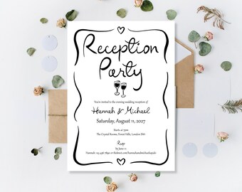 Printed Wedding Invitations: Personalised Evening Reception Party Invites | Custom Day Ceremony Invites | Whimsical Light-hearted