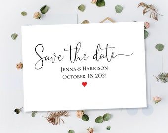 Printed Save The Date, Save The Dates Card, Red Heart Save The Date, Modern Save The Date, Photo Save The Date, Minimalist Save Our Date