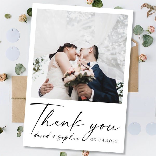 Personalised Wedding Thank You Wedding Cards, Simple Modern Multipack Thank You Cards With Photos Thank You, Photo Thank You With Envelopes