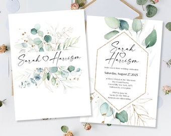 Printed Eucalyptus Wedding Invitations, Sage Green Wedding Invites, Botanical Wedding Invites, Rustic green Invite, Wedding Reception Invite