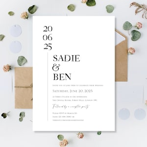 Gedruckte Hochzeit lädt Einladungen Abend-Tag-Empfangs-Party-Karten Wiese Gedrückte Wilde Blume Wildblumen Kalligraphie Weinlese einfach