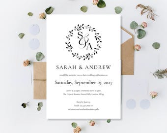 Printed Wedding Invitations Wedding Ceremony Daytime Day Or Party Evening Reception Invites Minimalist Wreath