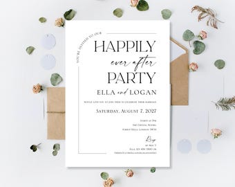 Gedruckte Hochzeitseinladungen: Personalisierte Happy Ever After Party lädt ein | Empfang Abend Nacht | Tag Zeremonie einladen | Minimalistisch