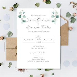 Printed Eucalyptus Wedding Invitations, Greenery Wedding Invites, Green Wedding Invites, Botanical Rustic Invites, Wedding Reception Invites image 2