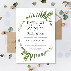 Invitaciones impresas para la fiesta de recepción de bodas por la noche, invitaciones para la fiesta "Felices para siempre", invitación personalizada con caligrafía con tema de eucalipto