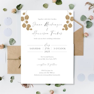 Printed Eucalyptus Wedding Invitations, Greenery Wedding Invites, Green Wedding Invites, Botanical Rustic Invites, Wedding Reception Invites image 3