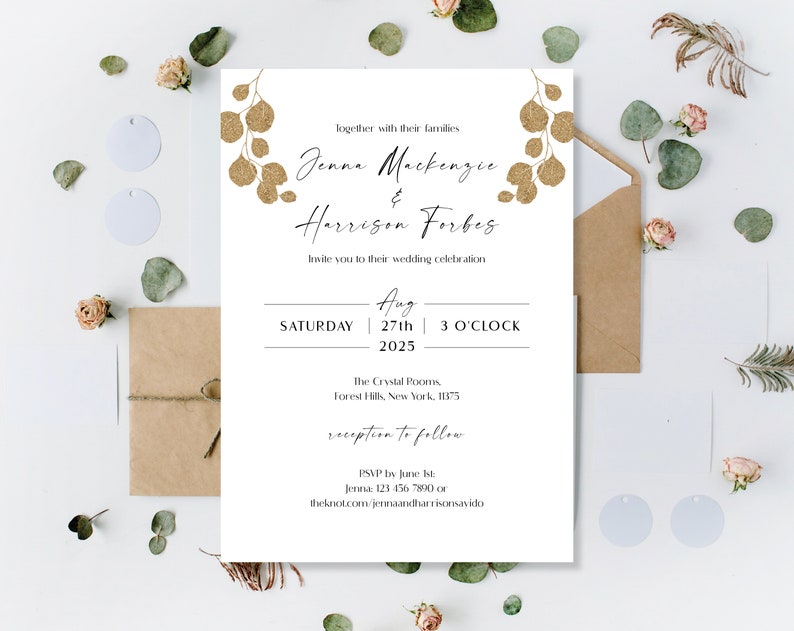 Printed Eucalyptus Wedding Invitations, Greenery Wedding Invites, Green Wedding Invites, Botanical Rustic Invites, Wedding Reception Invites image 3