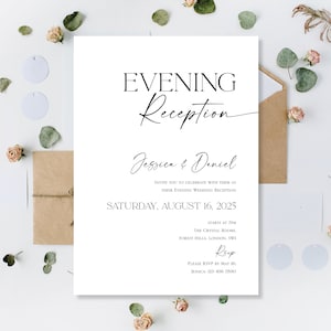 Gedruckt Abend Nacht Hochzeit Party Einladungen lädt Karten Minimalist Party Empfang Abend Hochzeitsempfang Karten