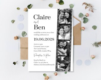 Printed Wedding Invitations Featuring Bride Groom Photographs Inviting Guests to Day Ceremony | Evening Reception