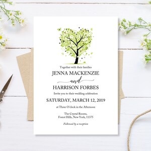 Invito a nozze stampato, primavera verde albero matrimonio invito, inviti matrimonio verde, inviti matrimonio, primavera a buon mercato ricevimento