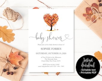 The Fall Baby Shower Invitations, Autumn Baby Shower Invites, Boy Girl Baby Shower Invite, Fall Baby Shower, Love Tree Baby Shower Download