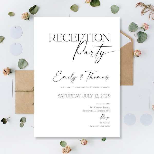 Printed Evening Wedding Reception Night Time Party Invitations Invites Card Minimalist Party Reception Evening Wedding Reception Card Invite