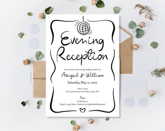 Printed Wedding Invitations: Personalised Evening Reception Party Invites | Custom Day Ceremony Invites | Whimsical Charming
