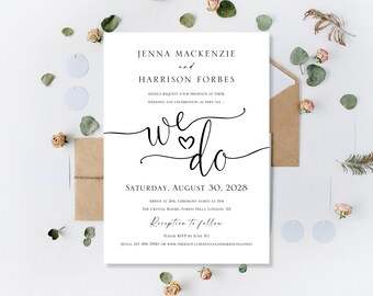 Printed Wedding Invitations: We Do Daytime Day Ceremony Personalised Invites | Evening Reception Party Invite | Minimalist