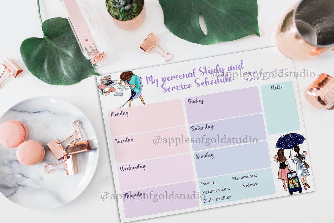 Jw Printable Weekly Planner, Jw Weekly Schedule, JW Study Schedule, JW