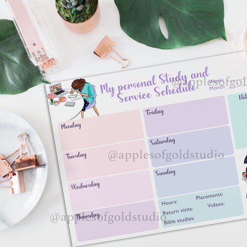 Jw Printable Weekly Planner Jw Weekly Schedule JW Study Etsy