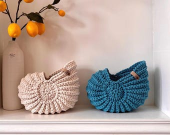 Cesta de conchas tejida a crochet, almacenamiento, organizador, moderno, baño