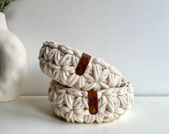 Cesta de crochet Utensilo, cuenco decorativo con estampado de flores, redonda de 16 cm de diámetro, Bobbiny pequeño