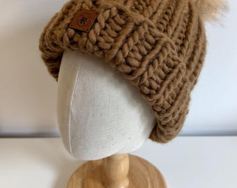 Merino wool hat, winter hat, warm, chunky, cozy, beanie, unique piece, sand