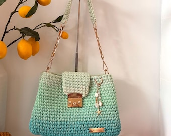 Bolso "Summer Sea", edición limitada, elegante, tejido a crochet, hecho a mano, bolso de crochet, bolso de mano