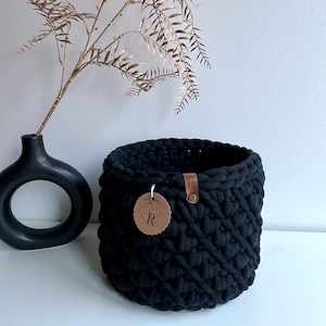 Available immediately Crochet basket, Jumbo Bobbiny Round Black. image 1