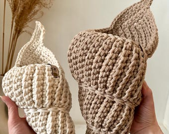 Cesta de ganchillo con forma de concha y colgador, contenedor de almacenamiento, moderno, baño