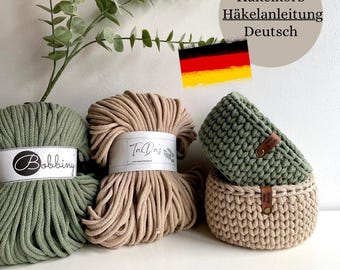 Crochet pattern “German” crochet basket, PDF with video link, weaving and wool Rama,