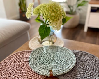 Manteles individuales/posavasos, decoración de mesa, otoño, decorativo, mantel individual redondo de ganchillo Bobbiny en patrón neutro