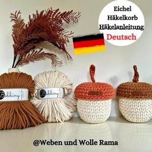 Crochet pattern acorn crochet basket “German”PDF overview with video link to the video tutorial, weaving and wool Rama,
