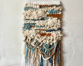 Woven Mural Wall Hanging Cozy Blue Modern weaving