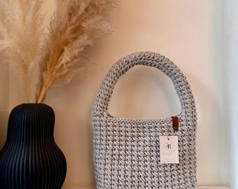 Available immediately! Crochet bag “Mona Bag” with handles, W.&.W. Collection, light grey.