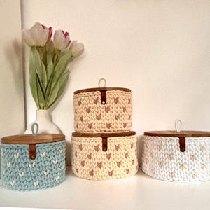 Utensilo Häkelkorb mit Muster, Herzen, mit oder ohne Deckel, rund in verschiedenen Größen ,Bobbiny, Frühling