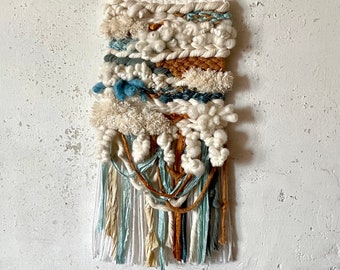 Woven Wall Art Wall Hanging Cozy Blue Small Modern Weaving